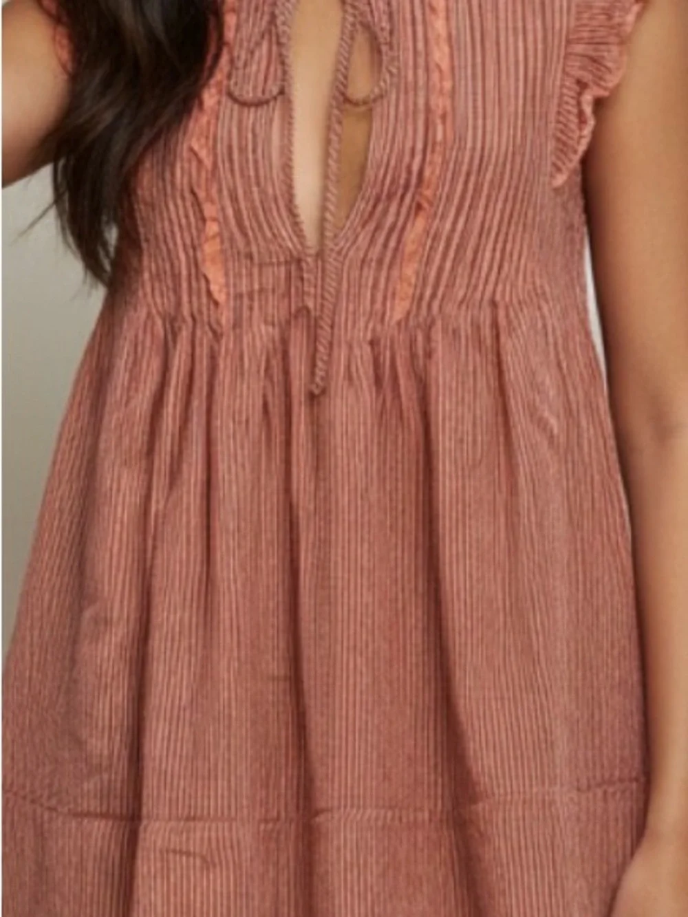 Free People Rust Ruffled Sleeve Tie-Front Top